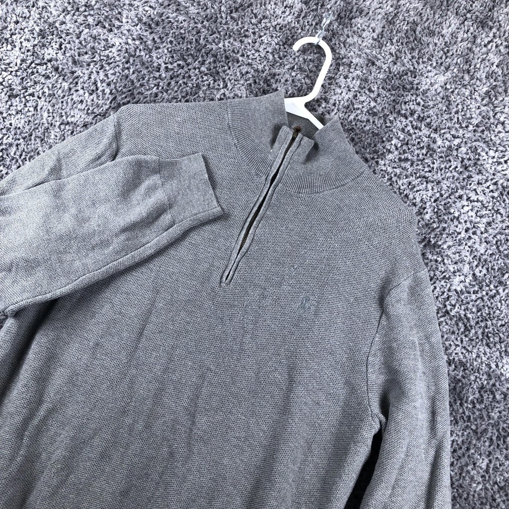 Polo Ralph Lauren Sweater Mens Medium Gray Cotton 1/4 Zip Mock Neck Pullover